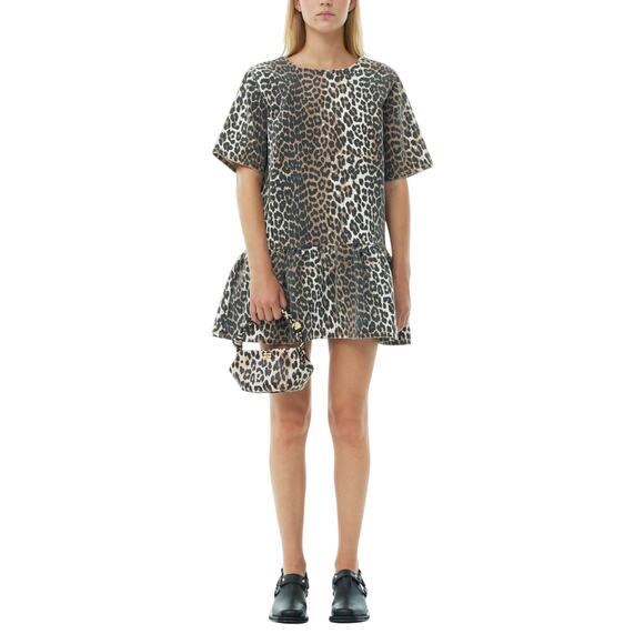 Ganni Dresses & Skirts - Ganni Leopard Open-Back Black Cotton Mini Denim Dress Size 36